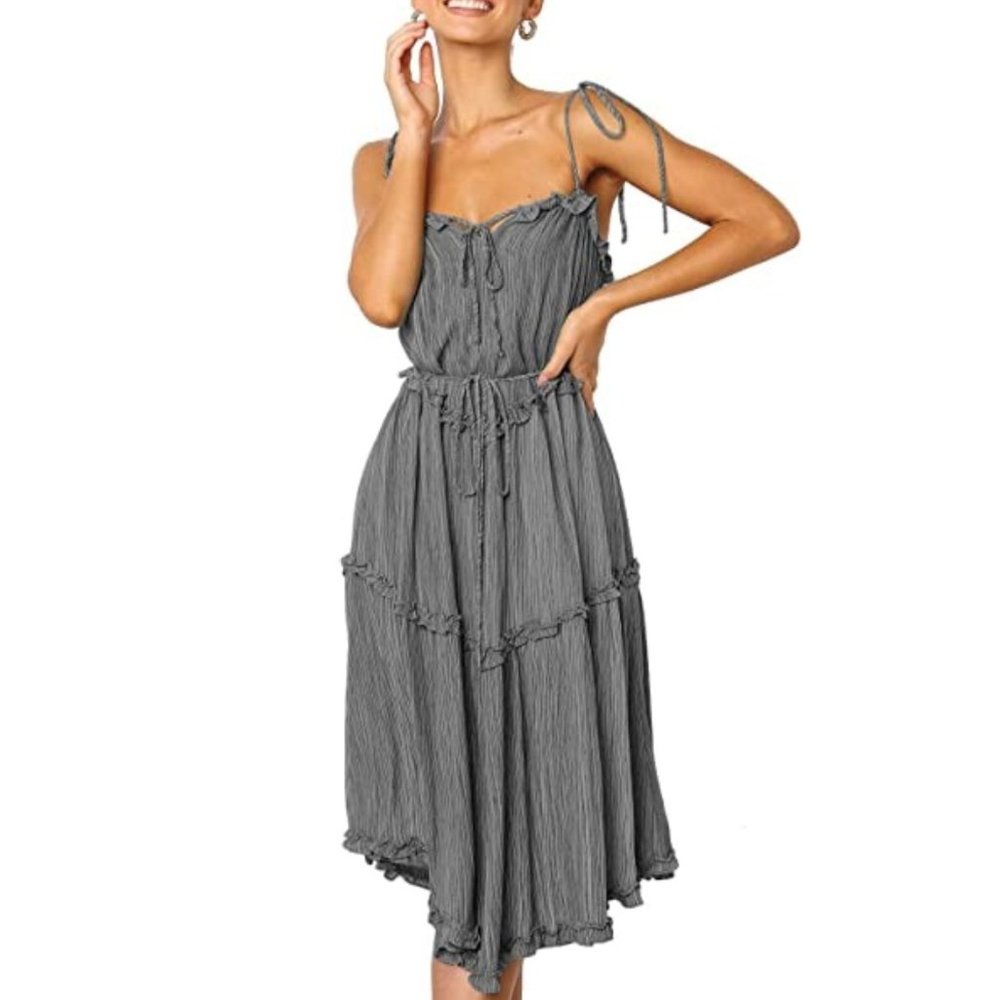 Adjustable Strappy Swing Causal Midi Dress